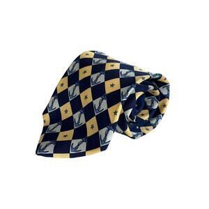 TOMMY HILFIGER Mens Silk Tie Nautical Boat Anchor & Stars Necktie Navy USA Made